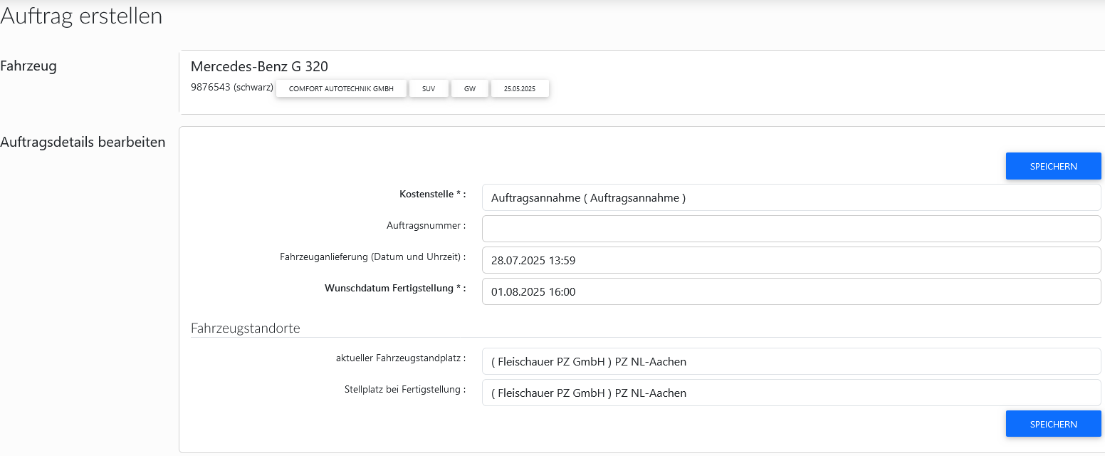 Auftrag anlegen Screenshot