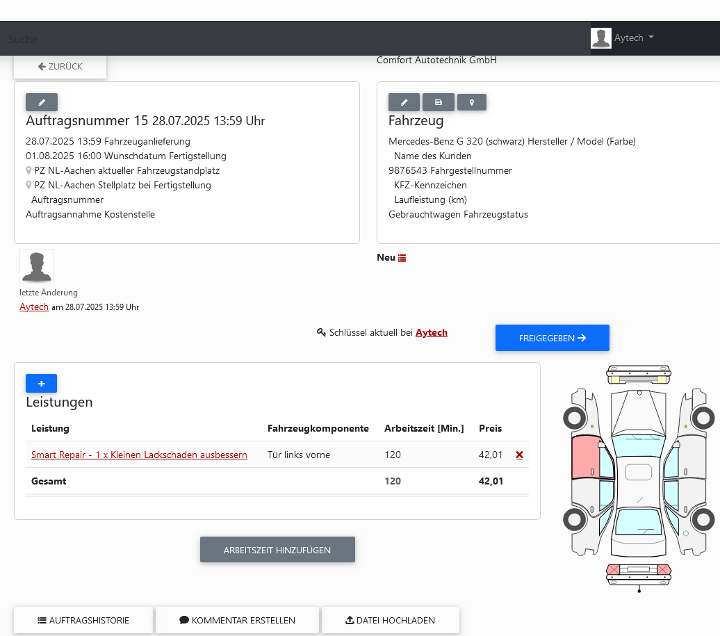 Auftrag speichern Screenshot